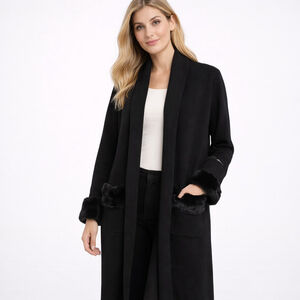 NWT Women's MAXSPORT Black Faux Fur Trim Cape Jacket Size S